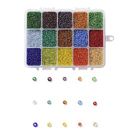 375G 15 Colors 12/0 Grade A Round Glass Seed Beads, Silver Lined