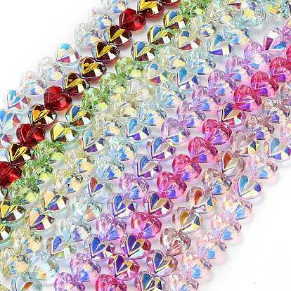 Гальванизируйте прозрачное стекло бисер нитей, сердце, граненые, с покрытием AB цвета, с половиным покрытием