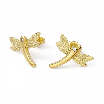Crystal Rhinestone Dragonfly Stud Earrings, Vacuum Plating 304 Stainless Steel Jewelry for Women