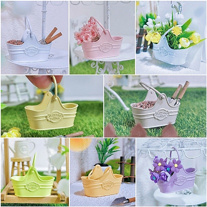 Мини-модель цветочной корзины из сплава, аксессуары для кукольного домика с микро-ландшафтом, притворяясь опорными украшениями