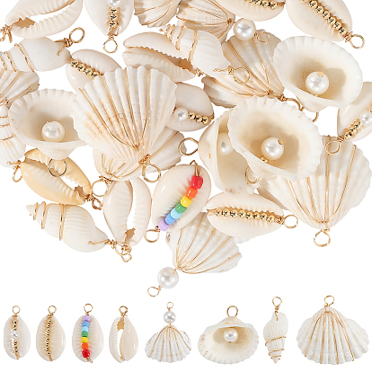 32 шт. 8 стили подвески из натуральной смешанной медной проволоки, раковина, золотые