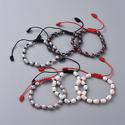 Adjustable Braided Bead Bracelets, with Natural Cultured Freshwater Pearl Beads and Nylon Thread