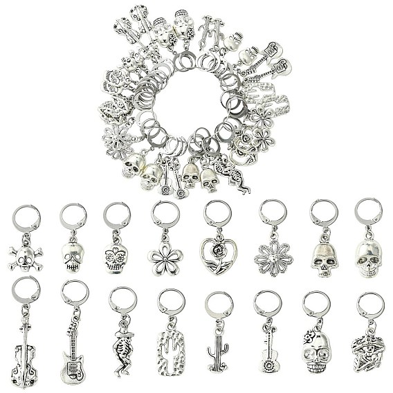 32шт 16 стиль сплав подвеска запирающиеся маркеры стежков, с 304 серьгами из нержавеющей стали