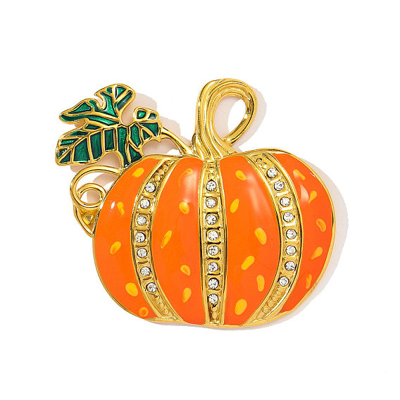 304 нержавеющей стальной эмали подвески, тыквенные прелести, со стразами, ионное покрытие (ip), реальный 18 k позолоченный