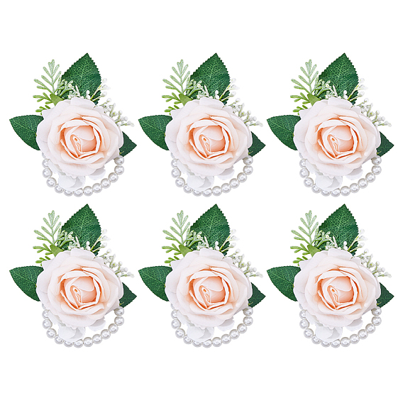 6 шт. искусственных тканевых цветочных бутоньерок на запястье, для свадьбы, партийные украшения