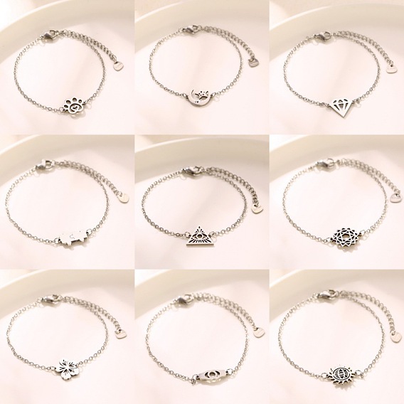 304 de enlace de acero inoxidable de las pulseras, pulseras de cadena tipo cable para mujer, color acero inoxidable