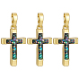 3Pcs Brass with Synthetic Opal Pendants, Cross Charms, Real 18K Gold Plated