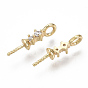 Brass Micro Pave Cubic Zirconia Peg Bails Charms, for Half Drilled Beads, Nickel Free, Clear