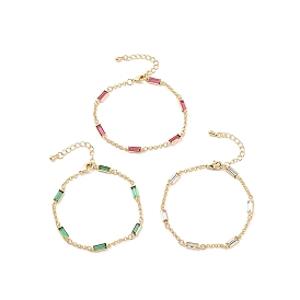 Bracelets à chaîne rectangle en zircone cubique, bijoux en laiton plaqué or véritable 18k pour femmes, sans cadmium et sans nickel et sans plomb