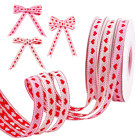 3 rouleaux 3 ruban polyester couleurs, motif de coeur, pour l'emballage cadeau