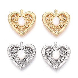Натуральный белый оболочки подвески, подвески в форме сердца с латунными микропаве из прозрачных кубических цирконий