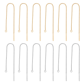 12пары 2цвета 304серьги-гвоздики из нержавеющей стали, с отверстием, нить