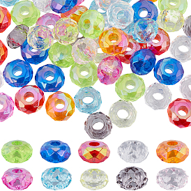Perles de grand trou en acrylique transparent, facette, rondelle