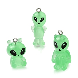 Transparent Resin Pendants, Extra-Terrestrial Charm, with Platinum Iron Loop, Lime