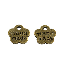 Tibetan Style Alloy Flower Charms, with Words Hand Made, Cadmium Free & Lead Free, 8x8.5x1mm, Hole: 1.5mm, about 3448pcs/1000g