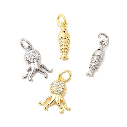 Латунные микро проложить кубического циркония прелести, осьминог/рыба, долговечный, стойки покрытие, с целью перехода в кольце