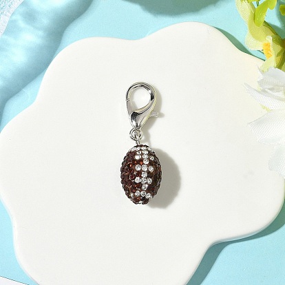 Подвески из полимерной глины в стиле регби со стразами, Сплав с застежками когтя омара