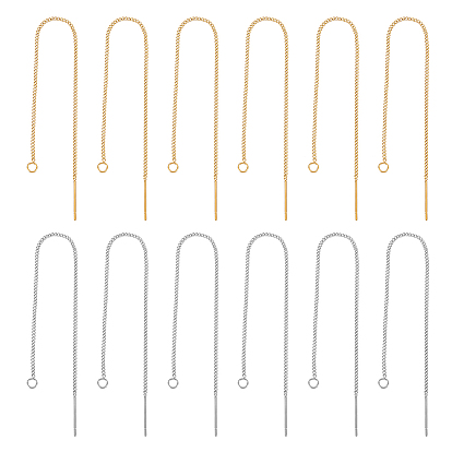 12пары 2цвета 304серьги-гвоздики из нержавеющей стали, с отверстием, нить