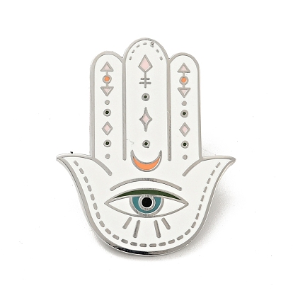 Hamsa Hand with Evil Eye Enamel Pin, Platinum Plated Alloy Badge for Backpack Clothes