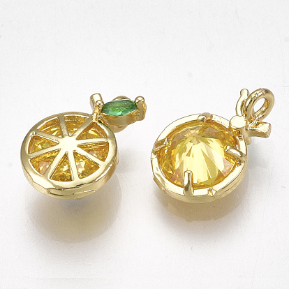 Brass Cubic Zirconia Charms, Lemon, Gold, Real 18K Gold Plated