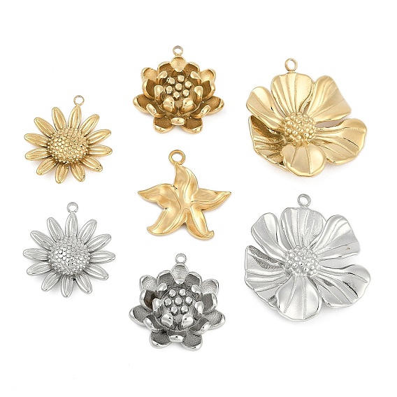 304 подвески из нержавеющей стали, цветочный шарм, ионное покрытие (ip)