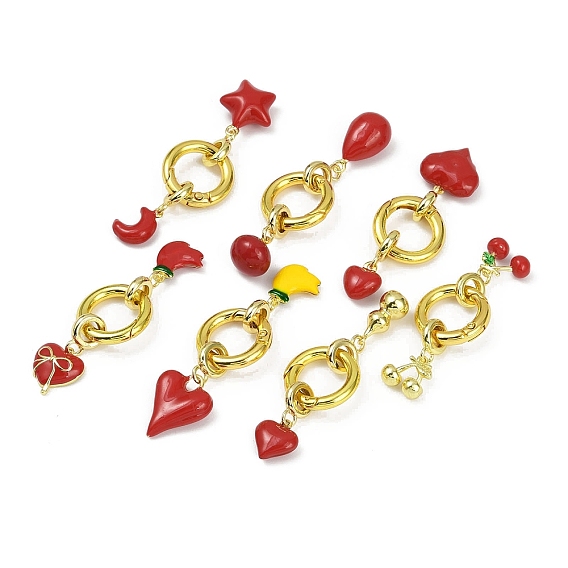 Латунные эмалевые пружинные кольца-затворы, долговечный, без свинца и без кадмия, стойки покрытие, сердце и вишня и звезда и слеза