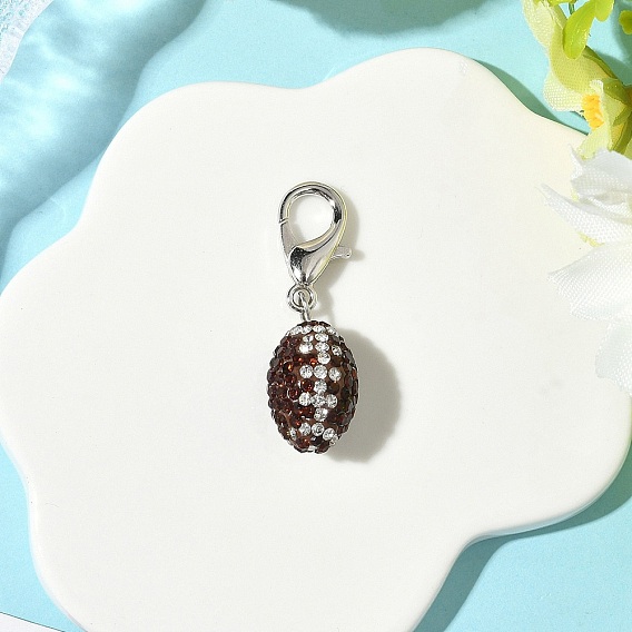 Подвески из полимерной глины в стиле регби со стразами, Сплав с застежками когтя омара