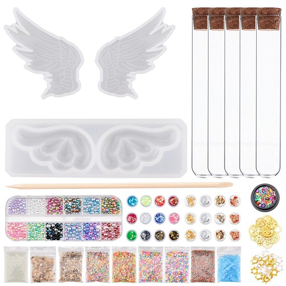 Olycraft DIY Mace Silicone Molds Kits, Including Glass Test Tubes, Wood Stick, Nail Art Glitter, Nail Art Sequins/Paillette, Nail Art Tinfoil, Glass Beads, Natural Spiral Shell Beads, Alloy Pendants
