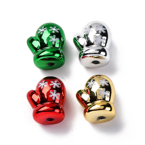 Рождественская тематика УФ-покрытие и напечатанные непрозрачные акриловые бусины, перчатка со снежинкой