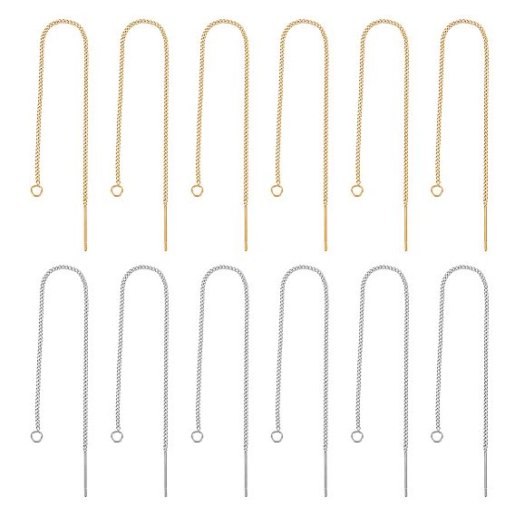 12пары 2цвета 304серьги-гвоздики из нержавеющей стали, с отверстием, нить