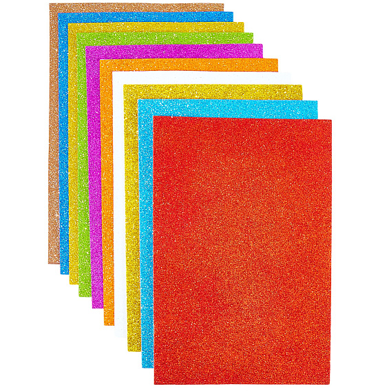 10 самоклеящиеся листы из ЭВА-пены для рукоделия, с блеском порошков, прямоугольные