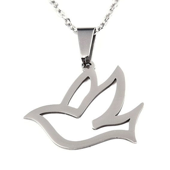 201 Stainless Steel Pendants Necklaces, with Cable Chains and Lobster Claw Clasps, Pigeon