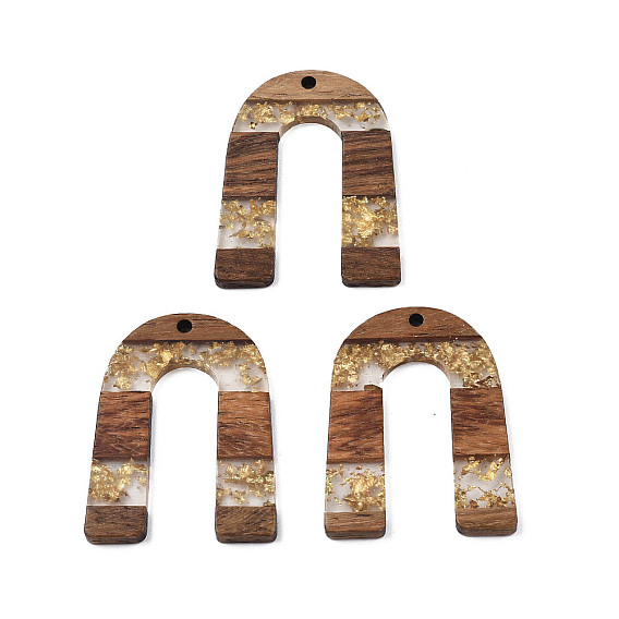 Подвески из прозрачной смолы и вощеного ореха, с фольгой, арка