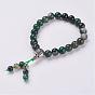 Natural Moss Agate Beads Stretch Bracelets, with Alloy Findings, Burlap Packing Pouches Drawstring Bags