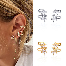 Stunning Zircon Flower Earrings for Women - Elegant European Style Ear Clips
