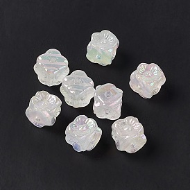 Opaque Acrylic Beads, with Glitter Powder, AB Color, Flower Cube