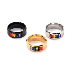 Rainbow Pride Finger Ring, Wide Flat Titanium Steel Finger Ring for Men Women