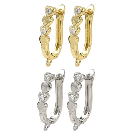 Фурнитура для сережек в форме сердца из латуни с микропаве и прозрачными кубическими циркониями, без кадмия и без свинца, стойки покрытие, долговечный, защёлка с петлёй