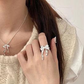 Bowknot Brass Open Cuff Rings for Women