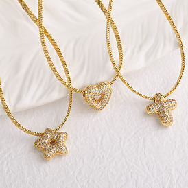 Brass Micro Pave Clear Cubic Zirconia Pendant Necklaces, Golden