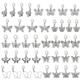 40Stück 10Stile Legierung Anhänger Dekorationen, mit Alu-Karabiner Schnallen, Schmetterling