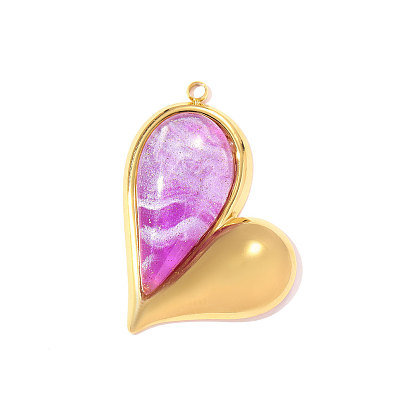 304 подвески из нержавеющей стали смолы, сердце прелести, ионное покрытие (ip), зеркальная полировка, реальный 18 k позолоченный