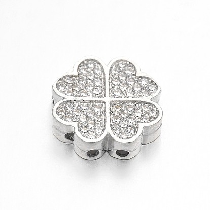 Подвеска из латуни, микропаве, цирконий, клевер, многожильных ссылки, без свинца и без кадмия, 12x12x3 мм, отверстие : 1 мм