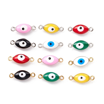Brass Enamel Connector Charms, Oval with Evil Eye