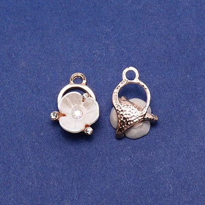 Прелести сплава Rhinestone, с пластиковой имитационной жемчужиной, цветок, золотой свет