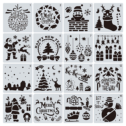 Christmas Theme Plastic Drawing Painting Stencils Templates, Square, White