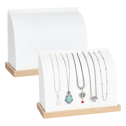 Imitation Leather with Wood Necklace Display Stands, Jewelry Display Organizer Holder for Necklace Storage