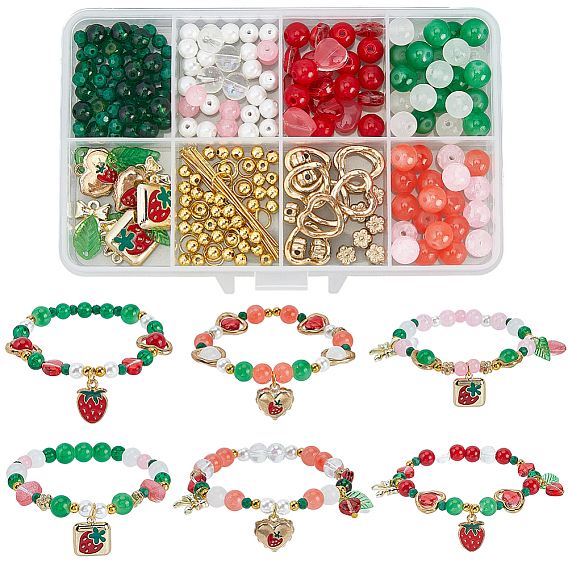 Наборы для изготовления браслетов с подвесками в виде клубники и вишни своими руками, включают стеклянные бусины, CCB пластиковые шарики, Подвески из эмали и сплава, разнообразные