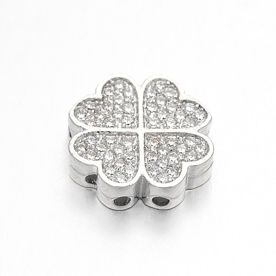 Подвеска из латуни, микропаве, цирконий, клевер, многожильных ссылки, без свинца и без кадмия, 12x12x3 мм, отверстие : 1 мм