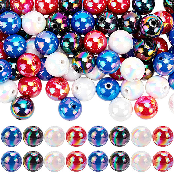 100Pcs 4 Colors UV Plating Opaque Acrylic Beads, Iridescent, Round